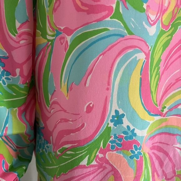 Lilly Women's Elsa Silk Blouse Size XXS Pink Green Elephant Print So A Peeling - Picture 6 of 10